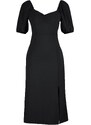 Trendyol Black Fitted Midi Woven Dress with Slit and Back Detail