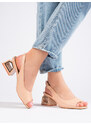 Beige sandals with low decorative Vinceza heels