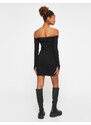 Koton Mini Pencil Dress Open Shoulder Sleeves Feather Detailed