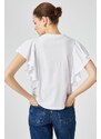 Koton Ruffled Sleeves T-shirt Crew Neck Cotton