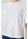 Koton Ruffled Sleeves T-shirt Crew Neck Cotton