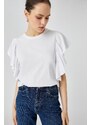 Koton Ruffled Sleeves T-shirt Crew Neck Cotton