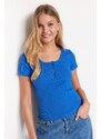 Trendyol Sax Stud Detailed Fitted Pool Neck Ribbed Stretchy Knitted Blouse