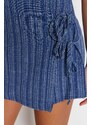 Trendyol Blue Woven Tie Linen Blend Short Skirt