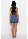 Trendyol Blue Woven Tie Linen Blend Short Skirt