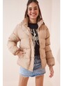 Happiness İstanbul Women's Beige Turtleneck Puffy Coat