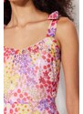 Trendyol Růžový Pas Otevírání Mini Woven Volánkové Květinové Tkané Šaty