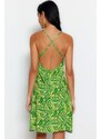 Trendyol květinové vzorované mini tkané plážové šaty s hlubokým výstřihem na zádech