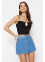 Trendyol Blue Belt Mini Denim Skirt