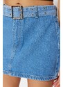 Trendyol Blue Belt Mini Denim Skirt