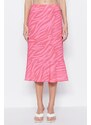 Trendyol Pink Flounce Patterned Midi Woven Skirt