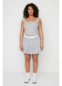Trendyol X Sagaza Studio Gray Striped Pleated Skirt With Elastic Detail