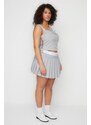 Trendyol X Sagaza Studio Gray Striped Pleated Skirt With Elastic Detail