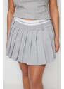 Trendyol X Sagaza Studio Gray Striped Pleated Skirt With Elastic Detail