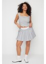 Trendyol X Sagaza Studio Gray Striped Pleated Skirt With Elastic Detail