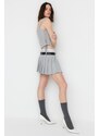 Trendyol X Sagaza Studio Gray Striped Pleated Skirt With Elastic Detail
