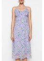 Trendyol Lilac Midi tkané lemované květinový vzor tkané šaty