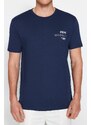 Trendyol Navy Blue Regular/Normal Cut Text Printed Crew Neck 100% Cotton T-Shirt