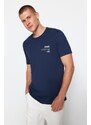 Trendyol Navy Blue Regular/Normal Cut Text Printed Crew Neck 100% Cotton T-Shirt