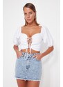 Trendyol Blue Mini Denim Skirt With Tassels, 100% Cotton