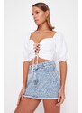 Trendyol Blue Mini Denim Skirt With Tassels, 100% Cotton