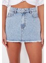 Trendyol Blue Mini Denim Skirt With Tassels, 100% Cotton