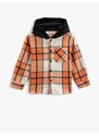 Koton Hooded Lumberjack Shirt Pocket Detail Long Sleeve