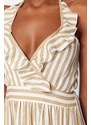 Trendyol pruhované mini tkané plážové šaty s volánem