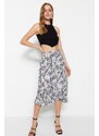 Trendyol Knitted Black Midi Skirt With Ruffles and Animal Patterns