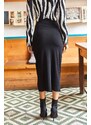 Olalook Women's Black Slit and Drape Detailed Zipper Midi Sandy Skirt