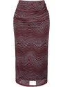 Trendyol Claret Red Printed Tulle Fitted High Waist Lined Midi Skirt