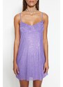 Trendyol Lilac Fitted Lined Tulle Elegant Evening Dress