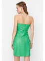 Trendyol zelené večerní šaty z umělé kůže bez ramínek