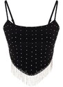 Trendyol Black Crop Lined Knitted Bustier with Shiny Stones