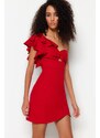 Trendyol Red Double Breasted Woven Flounce Elegant Evening Dress