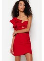 Trendyol Red Double Breasted Woven Flounce Elegant Evening Dress