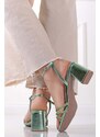 Ideal Světle zelené sandály na hrubém podpatku s ozdobnými kamínky Audrey