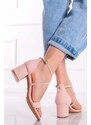 Ideal Světle růžové sandály na hrubém podpatku Erine