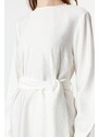 Trendyol White Wide Belted Zipper Cuff Woven Linen Look Dress