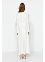 Trendyol White Wide Belted Zipper Cuff Woven Linen Look Dress