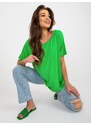 Fashionhunters Základní zelená oversize halenka s krátkým rukávem