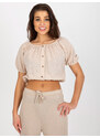 BASIC BÉŽOVÝ BAVLNĚNÝ HALENKOVÝ CROP TOP -BEIGE Béžová