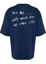 Trendyol Indigo Oversize/Wide-Fit Text Printed Short Sleeve 100% Cotton T-Shirt