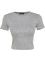 Trendyol Gray Melange Stone Detail Fitted/Situated Crew Neck, Flexible Knitted Cotton T-Shirt