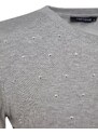 Trendyol Gray Melange Stone Detail Fitted/Situated Crew Neck, Flexible Knitted Cotton T-Shirt