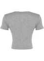 Trendyol Gray Melange Stone Detail Fitted/Situated Crew Neck, Flexible Knitted Cotton T-Shirt