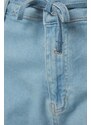 Trendyol Curve Light Blue Belted High Waist Straight Denim Shorts & Bermuda