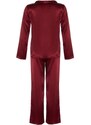 Trendyol Burgundy New Year Themed Embroidered Satin Shirt-Pants Woven Pajama Set