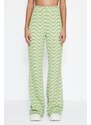 Trendyol Green Wrinkled Wide Leg/Relaxed Cut High Waist Knitted Trousers