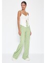 Trendyol Green Wrinkled Wide Leg/Relaxed Cut High Waist Knitted Trousers